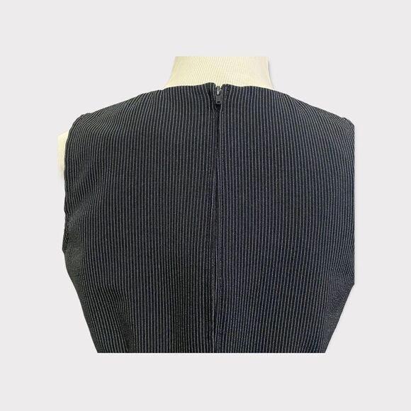 Vintage Midi Black Sheath Fitted Academia Striped Stretch Zip Sleeveless Dress - Picture 6 of 10